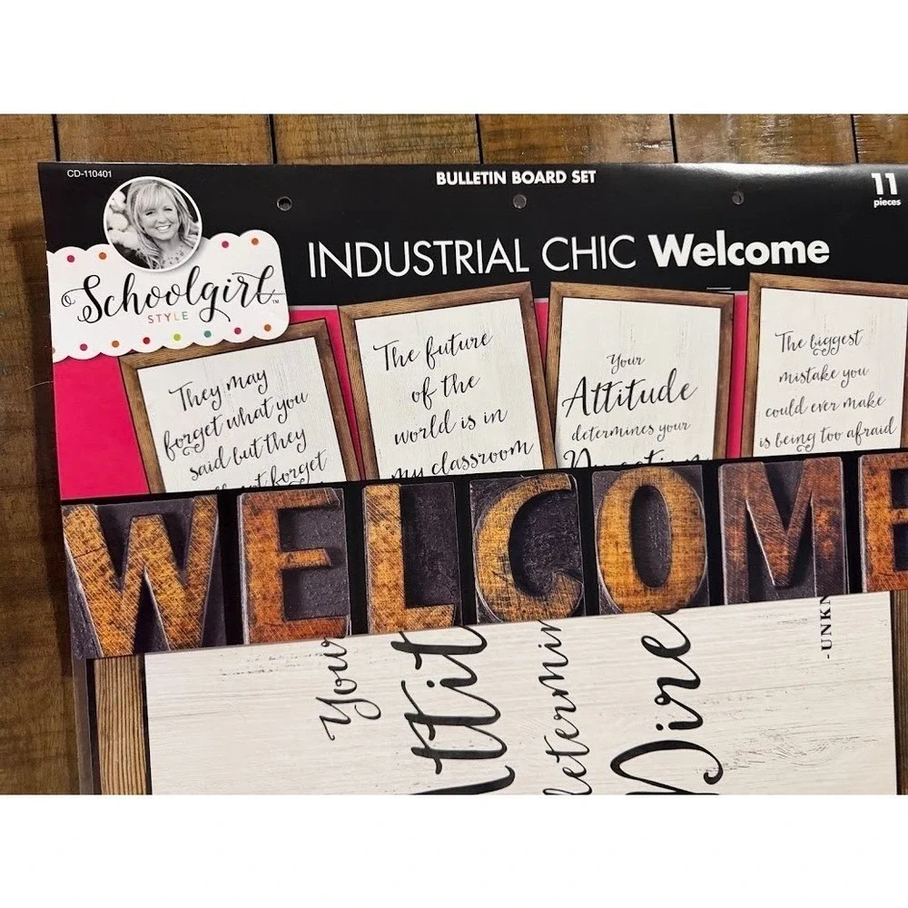 Schoolgirl Style Industrial Chic Welcome Bulletin Board Set 11pc CD-110401 NEW